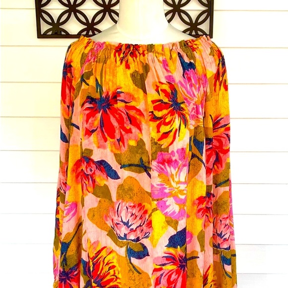 Women’s NWT Terra & Sky Pink and Yellow Boho Ruffled shoulder Blouse size 4XL - Picture 2 of 7